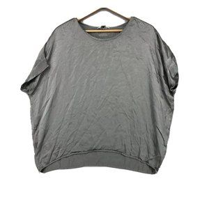 Hard Tail Womens Top Satin Boxy Oversized Activewear Silver Gray Small S